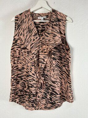 Cabi Womens Tiger Print Sleeveless Blouse Large Pink Black 100% Silk Top Casual